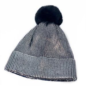 The Metallic Silver Beanie with Pom Pom